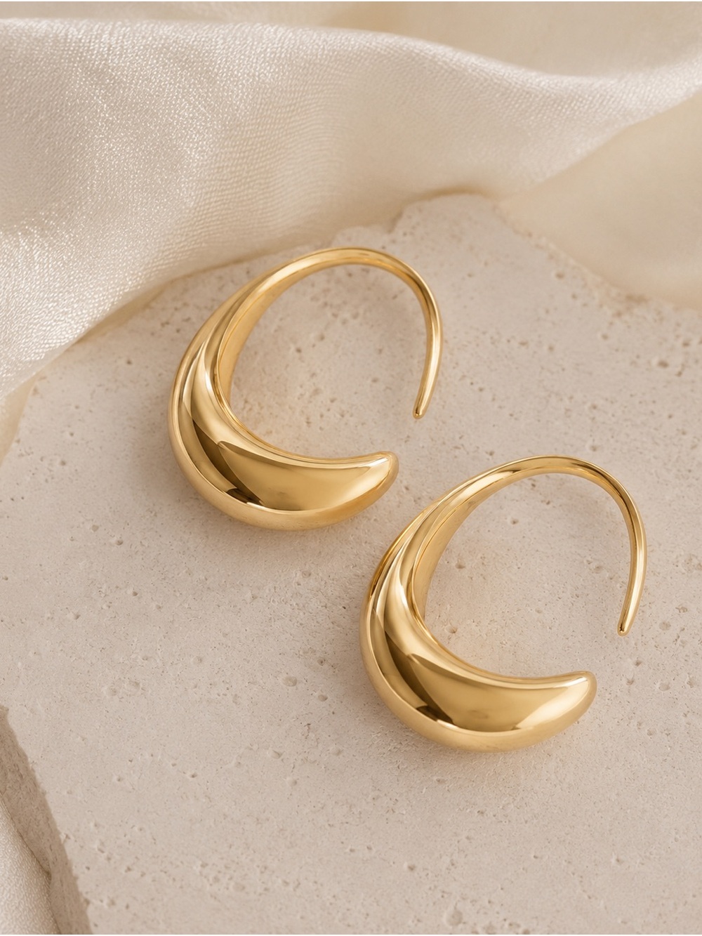 Gold Crescent Hoop Earrings - Women's Jewelry